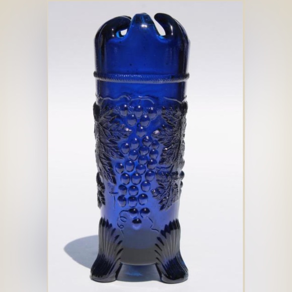 Northwood grape & cable pattern vintage Mosser cobalt blue glass hatpin holder - Picture 8 of 9